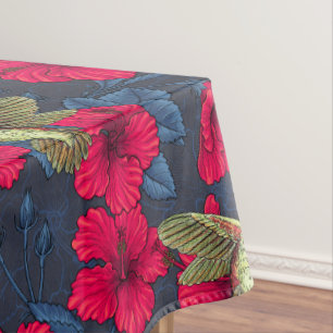Vintage Hibiskus Botanik und Kolibri Tischdecke