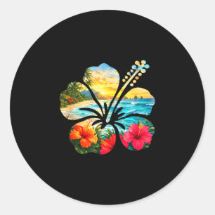 Vintage Hibiskusblüten Strand Sommer Aloha Runder Aufkleber