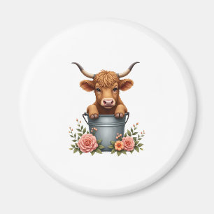 Vintage Highland Cow Blumenmarkt-Design mit Blumen Magnet
