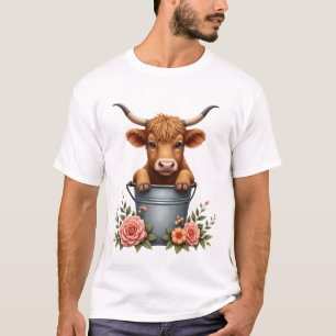 Vintage Highland Cow Blumenmarkt-Design mit Blumen T-Shirt