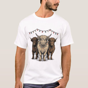 Vintage Highland Cow Weihnachtsbeleuchtung Shirt_1 T-Shirt