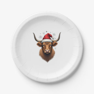 Vintage Highland Cow Weihnachtsdesign mit Santa H Pappteller