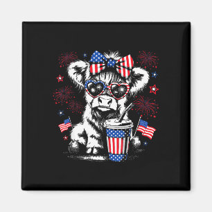 Vintage Highland-Kuh 4. Juli amerikanische Flagge Magnet