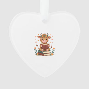 Vintage Highland-Kuh liest Bücher Floral Süße Büch Ornament
