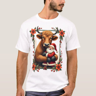 Vintage Highland-Kuh Santa Umarmung Weihnachten Ru T-Shirt