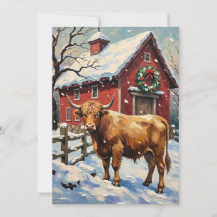 Vintage Highland-Rind am schneebedeckten Weihnacht Feiertagskarte