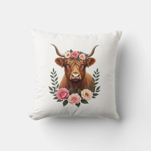Vintage Highland-Rind Florale Krone Boho Bauernhau Kissen