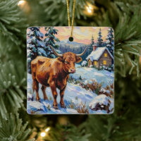 Vintage Highland-Rind in schneebedeckter Weihnacht