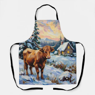 Vintage Highland-Rind in schneebedeckter Weihnacht Schürze