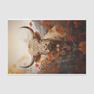Vintage Highland-Rind in Wildblumen-Decoupage Seidenpapier