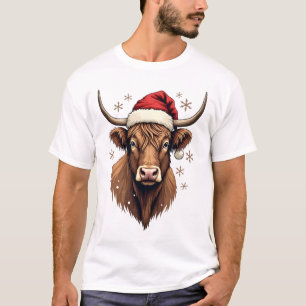 Vintage Highland-Rind-Weihnachtsdesign mit Santa-H T-Shirt