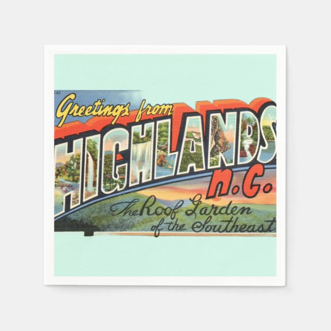 Vintage Highlands NC Postcard Cocktail Napkins Serviette (Vorderseite)