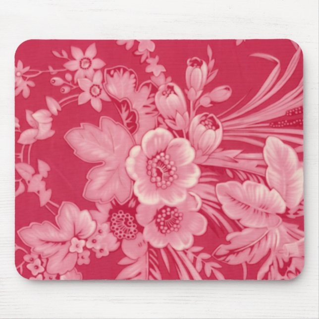 Vintage Himbeerrotes Blumen Mousepad (Vorne)