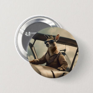 "Vintage Himmel: Kangaroo-Pilot im alten Flugzeug Button