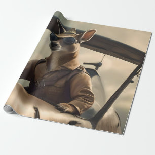 "Vintage Himmel: Kangaroo-Pilot im alten Flugzeug Geschenkpapier