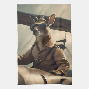 "Vintage Himmel: Kangaroo-Pilot im alten Flugzeug Geschirrtuch