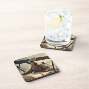 "Vintage Himmel: Kangaroo-Pilot im alten Flugzeug Getränkeuntersetzer