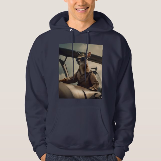 "Vintage Himmel: Kangaroo-Pilot im alten Flugzeug Hoodie (Vorderseite)