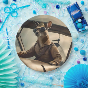 "Vintage Himmel: Kangaroo-Pilot im alten Flugzeug Pappteller