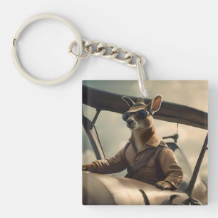 "Vintage Himmel: Kangaroo-Pilot im alten Flugzeug Schlüsselanhänger