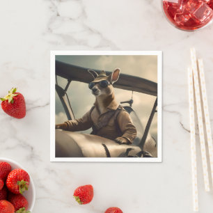 "Vintage Himmel: Kangaroo-Pilot im alten Flugzeug Serviette