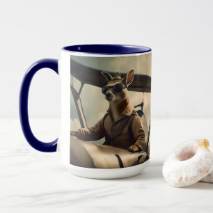 "Vintage Himmel: Kangaroo-Pilot im alten Flugzeug Tasse