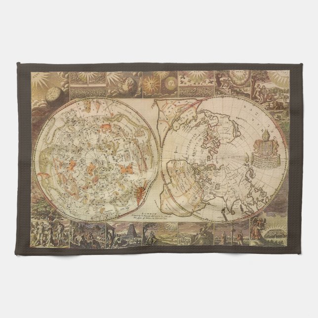 Vintage Himmelfahrtskarte von Joseph Moxon Geschirrtuch (Horizontal)