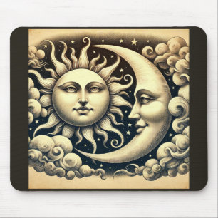Vintage Himmels-Sonne & Mond Mousepad