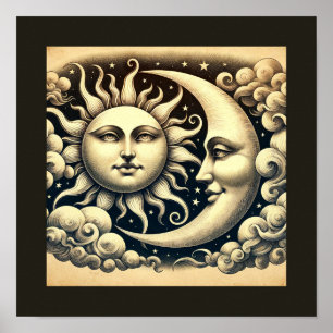 Vintage Himmels-Sonne & Mond  Poster