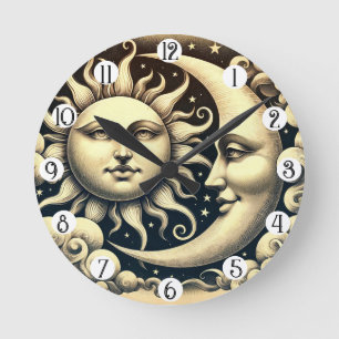 Vintage Himmels-Sonne & Mond  Runde Wanduhr
