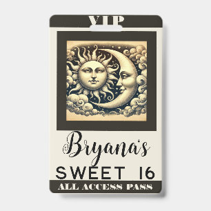 Vintage Himmels-Sonne-und-Mond-Geburtstags-VIP-Pas Ausweis