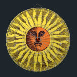 Vintage Himmelsgelbe lächelnd glückliche Hippie Su Dartscheibe<br><div class="desc">Vintage Illustration Renaissance-Epoche himmlische und antike Astronomie-Design mit der Sonne mit einem großen Lächeln und Sonnenstrahlen. Bringen Sie Ihren inneren Hippie mit diesem Retro-Design heraus. Große heidnische Bild zum Feiern der Sommersolstice mit!</div>
