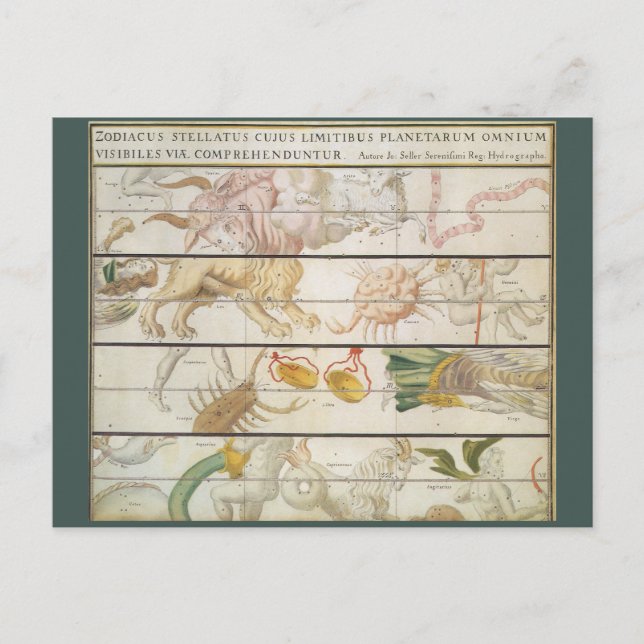 Vintage Himmelskarte, Astronomie von John Seller Postkarte (Vorderseite)