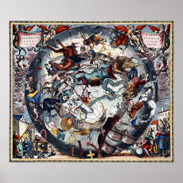 Vintage Himmelskarte Cetus Aquarius Andromeda Poster (Vorne)