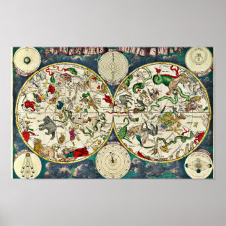 Vintage Himmelskarte der Sternbilder 1670 Poster