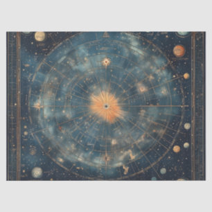Vintage Himmelskarte mit Zodiac und Planetär Seidenpapier