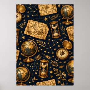 Vintage-Himmelskarte und Astronomie-Muster Poster