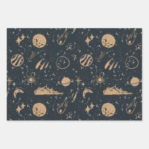 Vintage-Himmelsraum-Muster Geschenkpapier Set