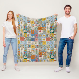 Vintage Hippie Blumen-Patchwork-Landhausstil Fleecedecke