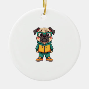 Vintage-Hipster-Mops-Cartoon-Streetwear-Grafik Keramik Ornament
