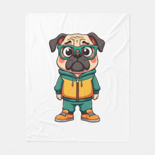 Vintage-Hipster-Mops-Hund-Cartoon-Streetwear-Grafi Fleecedecke