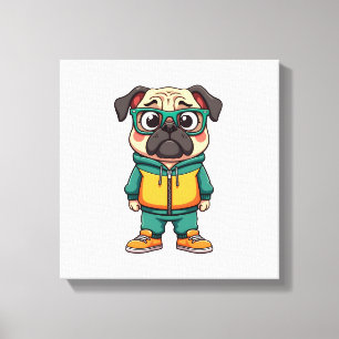 Vintage-Hipster-Mopshund-Cartoon-Streetwear-Grafik Leinwanddruck