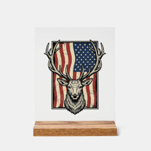 Vintage-Hirsch-Amerikanische-Flagge-Jagd-Shirt-Des Acrylschild