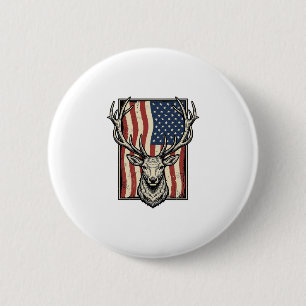Vintage-Hirsch-Amerikanische-Flagge-Jagd-Shirt-Des Button