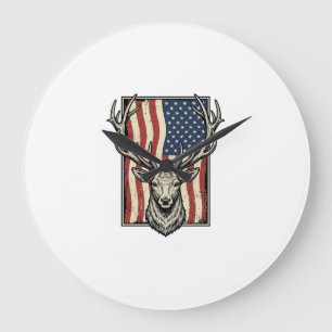 Vintage-Hirsch-Amerikanische-Flagge-Jagd-Shirt-Des Große Wanduhr