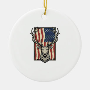 Vintage-Hirsch-Amerikanische-Flagge-Jagd-Shirt-Des Keramik Ornament