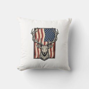 Vintage-Hirsch-Amerikanische-Flagge-Jagd-Shirt-Des Kissen