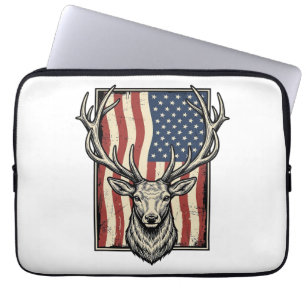 Vintage-Hirsch-Amerikanische-Flagge-Jagd-Shirt-Des Laptopschutzhülle
