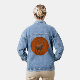 vintage Hirsch in orangener Natur Jeansjacke