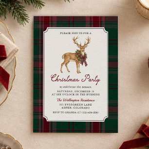 Vintage-Hirsch-Tartan-Weihnachtsfeier-Einladung Einladung